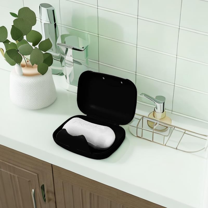 Vonpri Soap Holder Container  Portable Bar Soap Saver Scrubber Case for Bathroom and Kitchen (Black)