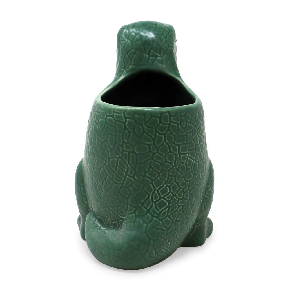 Isaac Jacobs Green Ceramic Dinosaur Cup  Toothbrush Holder  Multi-Purpose Organizer  - Great for Toiletries  Bathroom  Kitchen  Crafts  Desk  Novelty Bathroom Accessory (Single Cup  Green)