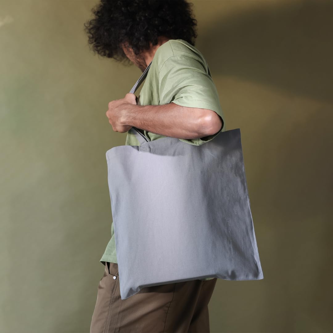 Salt Earth Pack of 5 | 6 | 12 | 24 | 48 - 100% Cotton Reusable Tote Bags - Bulk Grocery, Shopping, DIY, Beach & Gift Use (Grey)