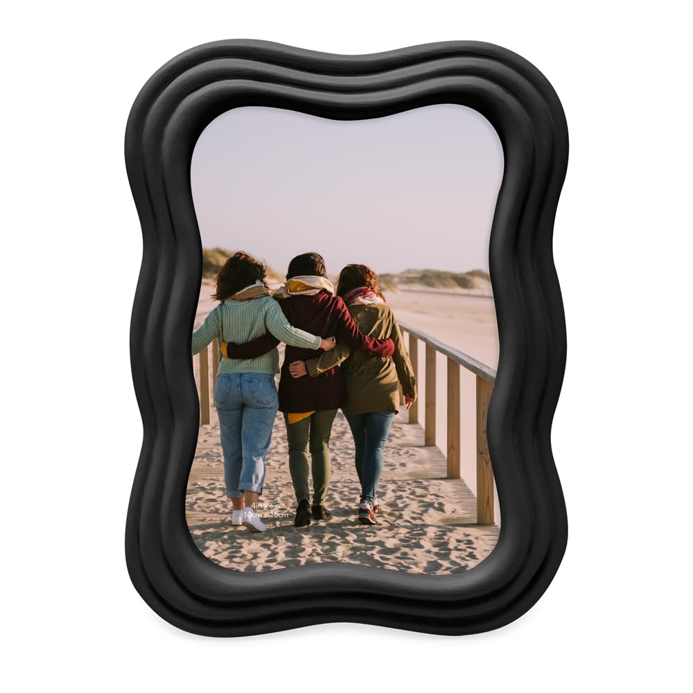 Isaac Jacobs 4x6 Matte Black Curved Deco Frame for Tabletop and Wall Display, Decorative Art, Design, Home D  cor, Gift (4x6, Ma