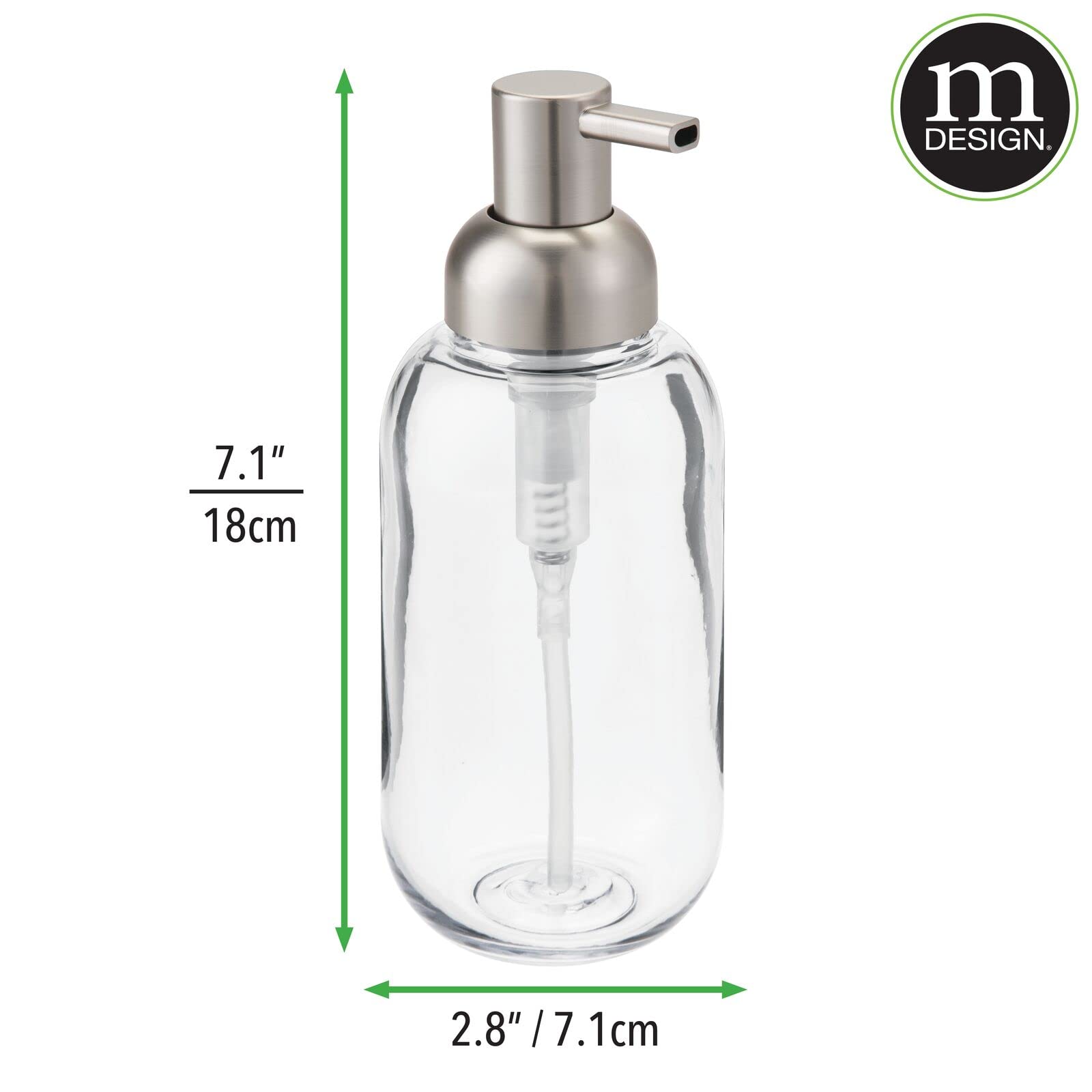 mDesign Round Plastic Refillable Liquid Soap Dispenser Pump Bottle for Bathroom Vanity Countertop, Kitchen Sink - Holds Hand Soa