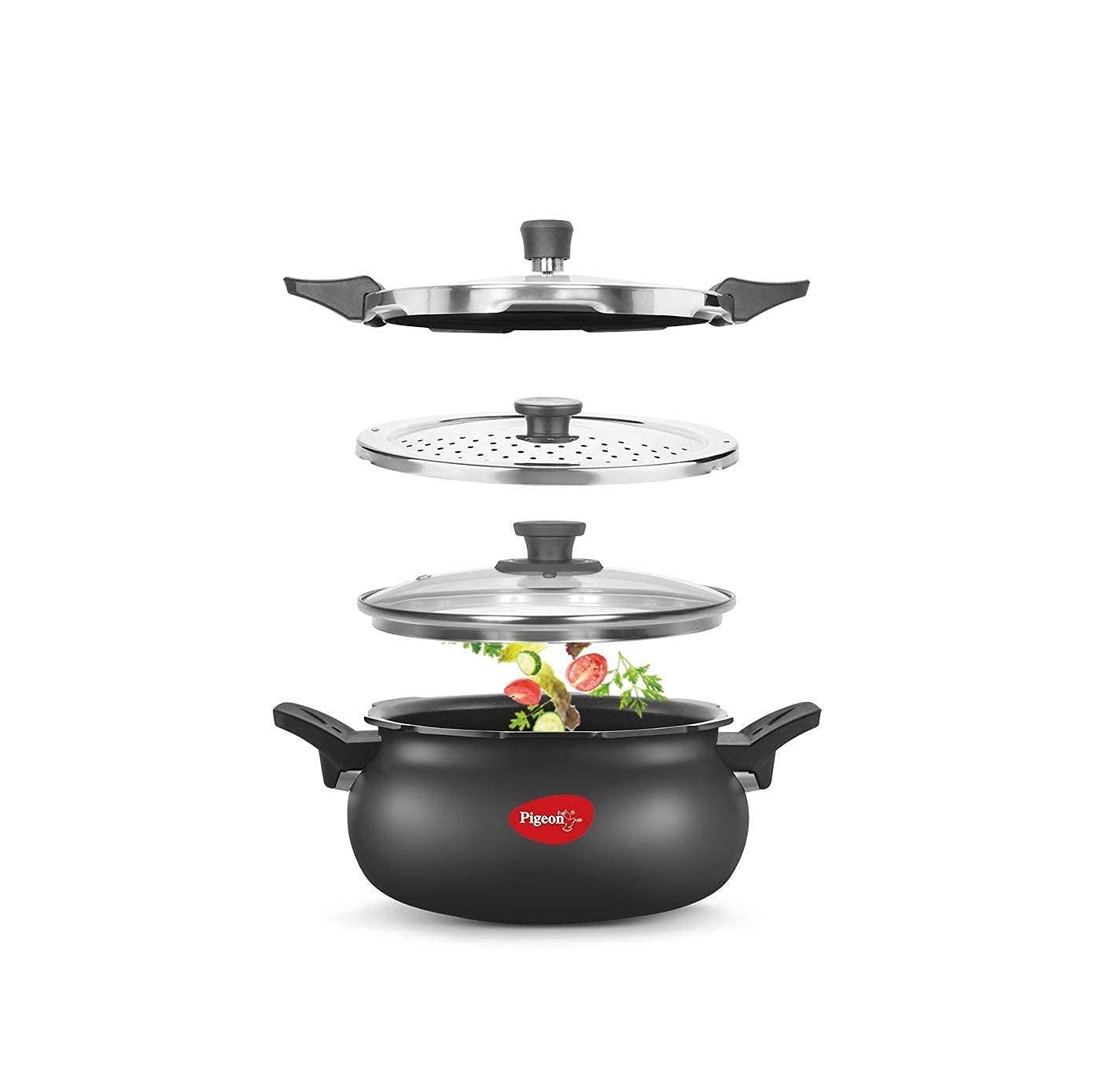 Pigeon 5.3 Quart All-In-One Super Cooker - Steamer, Cooking Pot, Pressure Cooker, Dutch Oven - For All Cooktops - Quick Cooking 