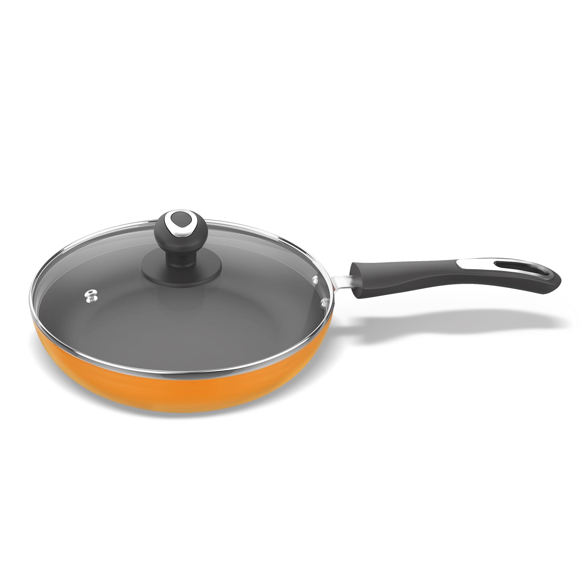 Preethi Dura Collection Non Stick Fry Pan, 24 Cm, With Glass Lid, Gas & Induction Compatible, 5 Star Non Stick Effect, Turmeric 
