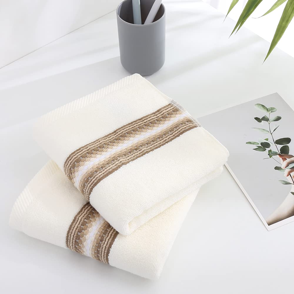Yiluomo Hand Towel Set Of 2 Super Soft 100% Cotton Highly Absorbent Decorative Textured Striped Hand Towels For Bathroom 13 X 29