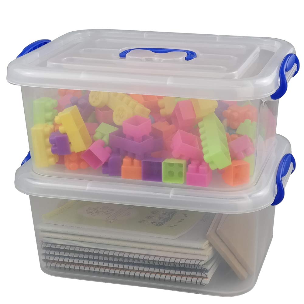 Eagrye 8 Quart Plastic Storage Latch Box, Clear Storage Bin with Handle, Set of 2