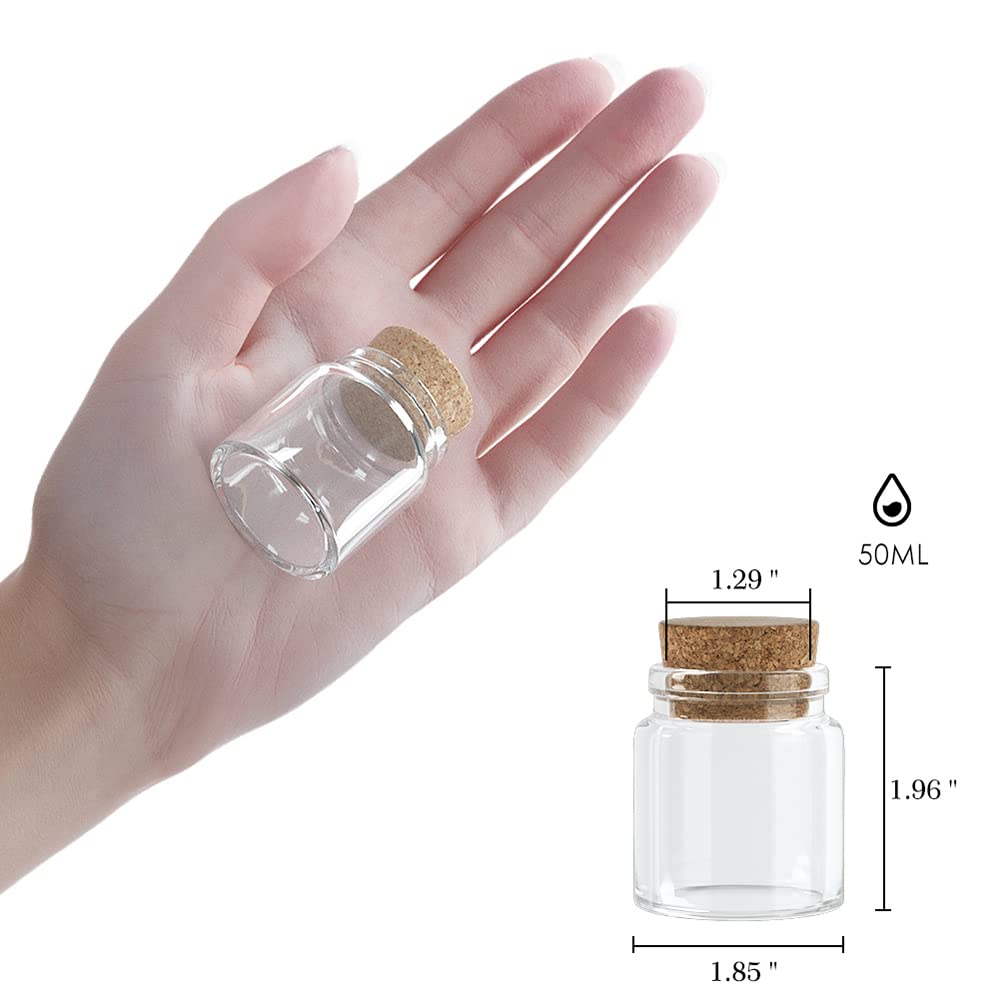 Danmu 50ml Mini Glass Bottles, Small Jars with Wood Cork Stoppers, Message Bottles for Wedding Favors, Baby Shower Favors, DIY C