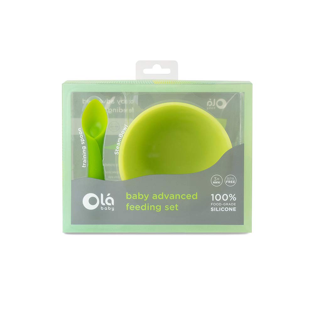 Olababy 2 Piece Baby Led Weaning Advanced Feeding Set  Includes Training Spoon and Steambowl