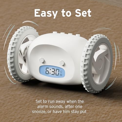 CLOCKY Alarm Clock on Wheels - Loud Rolling Alarm Clock for Heavy Sleepers | Runaway Clock That Jumps & Runs to Wake You Up | Fu
