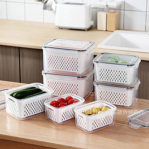 FWQPRA Refrigerator Storage Box Fridge Fresh Kitchen Organizer Vegetable Fruit Boxes Drain Basket Kitchen Storage Containers Wit