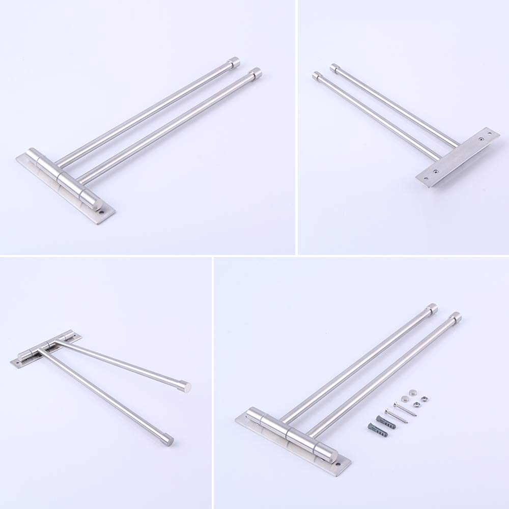GERZWY Bathroom Swing Arm Towel Bars 2-Arm Wall Mount Stainless Steel Bath Towel Rack Hanger Towel Holder Organizer Brushed Finish