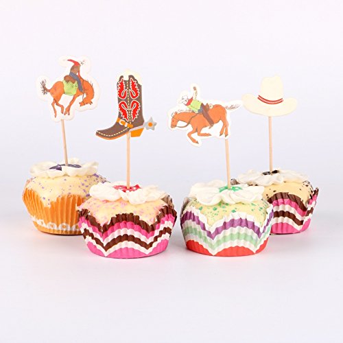 iMagitek 48 Pack Western Cowboy Cupcake Toppers Picks Cake Decorations for Birthday Party  Baby Shower