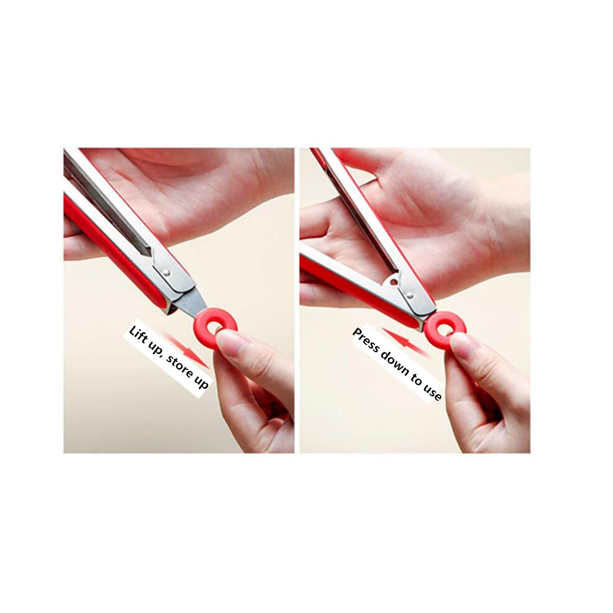 Red Stainless Steel Pasta Tong, Large 13'' Stainless Steel Spaghetti Tongs, Comfortable Grip Design Pasta Server Utensil For Noo