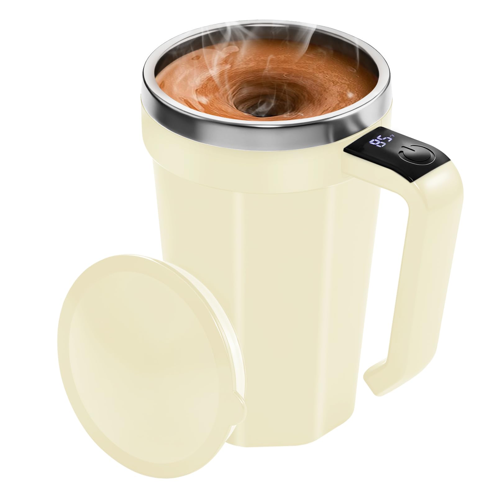 ZenRui Self Stirring Coffee Mug with Temperature Display, 18 oz Rechargeable Self Stirring Mug with Lid, Automatic Self Stirring