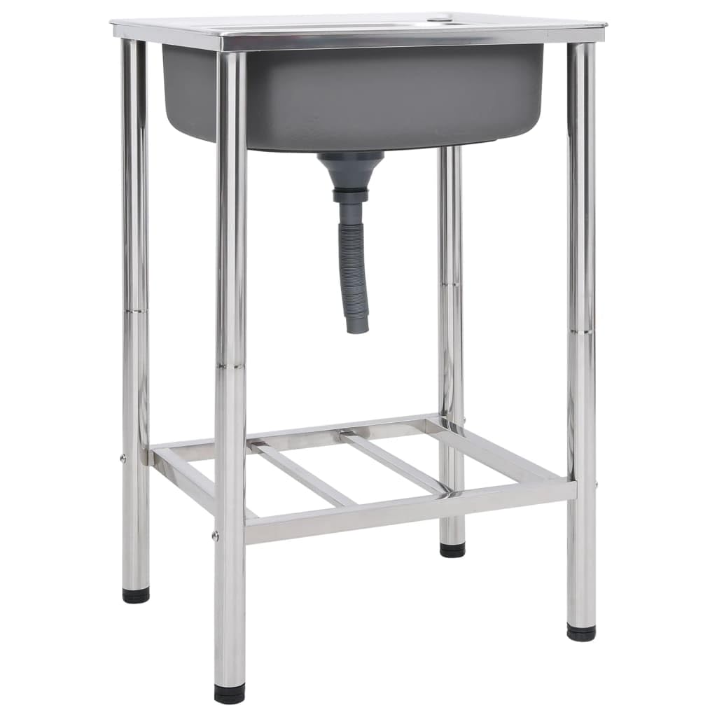 'Vidaxl Stainless Steel Camping Sink - Single Basin Outdoor Kitchen Sink With Large Drainer, Portable, Durable, Easy-To-Clean, P