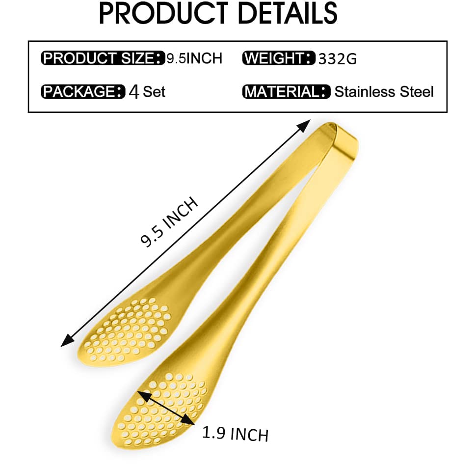 Iaxsee 4 Pcs Serving Tongs Gold Tongs 9 Inch Serving Utensils Stainless Steel Serving Tongs For Salad Buffet Appetizer Dessert T
