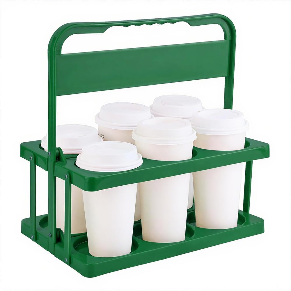 Bodaon 6 Cup Drink Carrier with Handle, Plastic Cup Holders for GrubHub/Doordash Delivery, Reusable Foldable Car Drink Caddy, Le