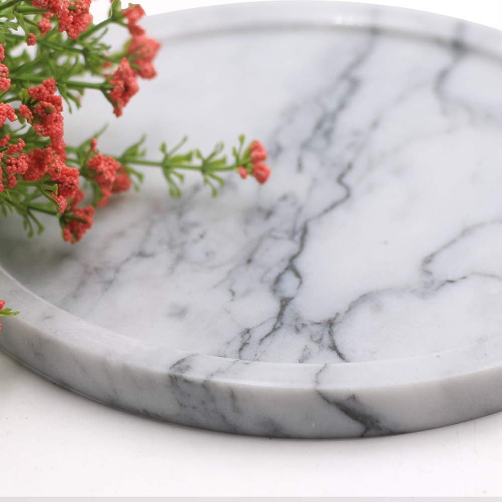 Luant Circular Marble Stone Decorative Tray For Counter, Vanity, Dresser, Nightstand Or Desk, Diameter 8 Inches