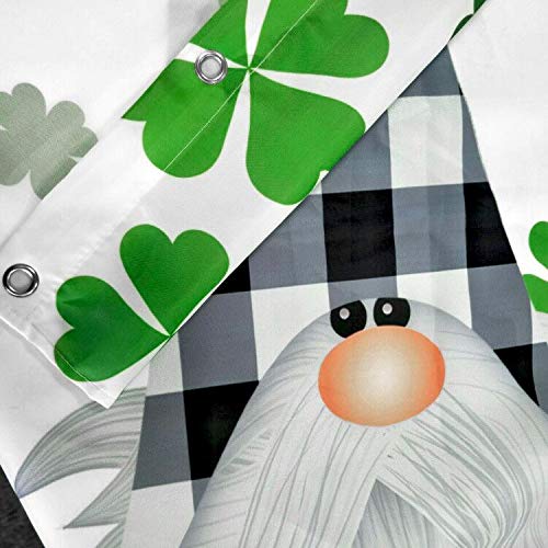 Merchr Happy St Patricks Day Shower Curtain, Green Clover Shamrock Leaf Irish Gnome Elf Design, Buffalo Check Plaid Decor Cloth