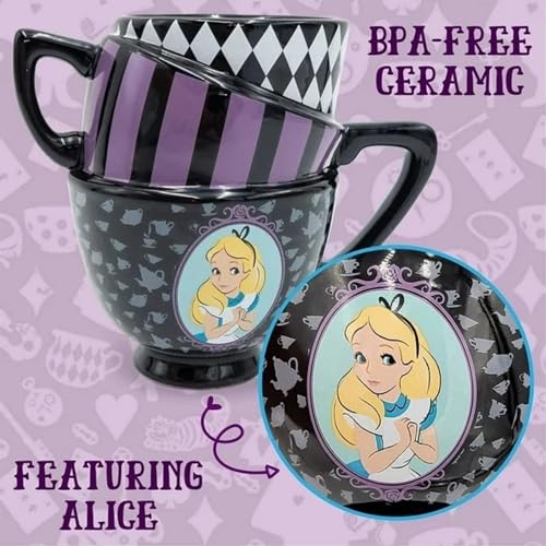 Silver Buffalo Disney Tim Burton Alice In Wonderland Stacked Teacup 3D Sculpted Ceramic Coffee Mug, 20 Ounces