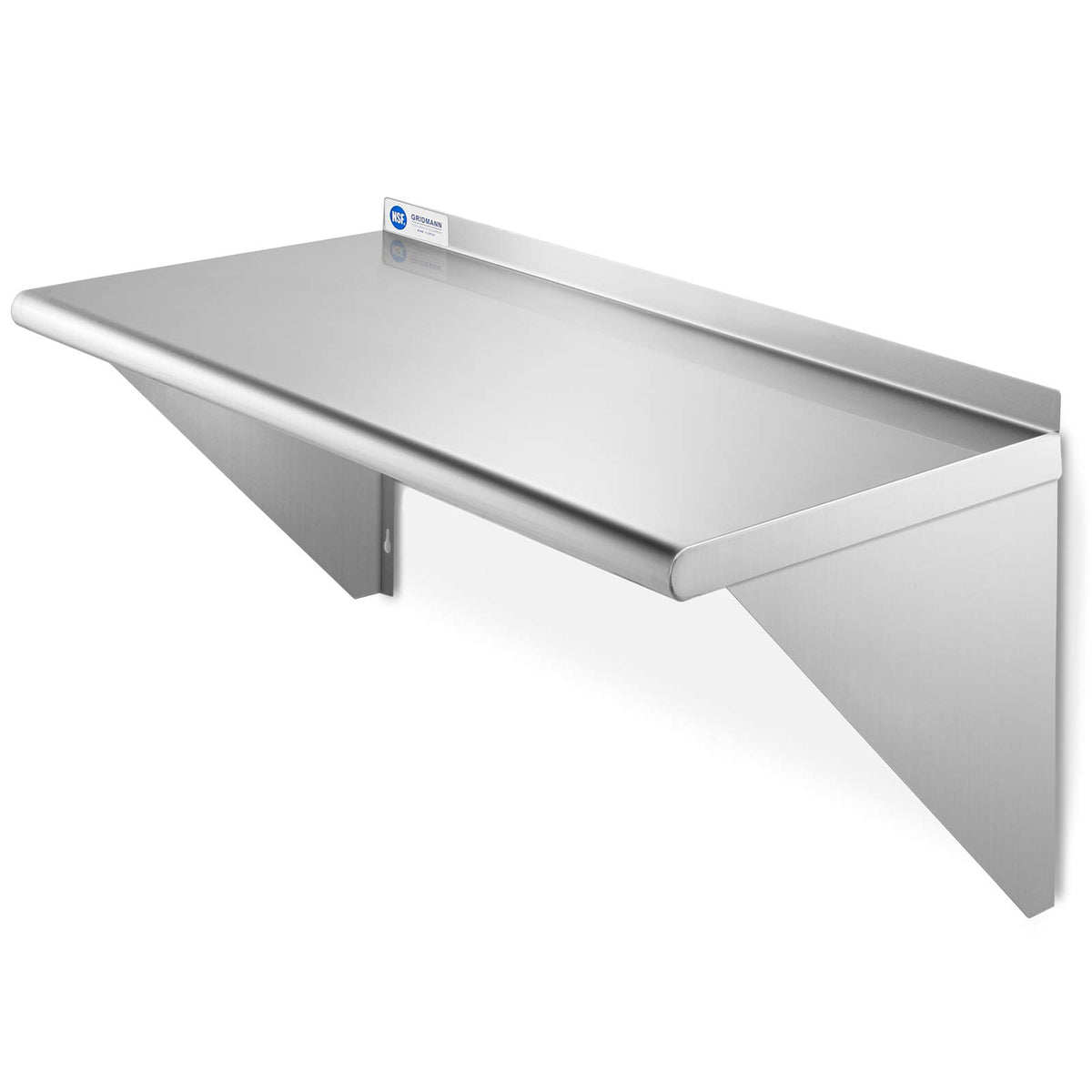 Gridmann 12'' X 24'' Stainless Steel Wall Mount Shelf With Backsplash, 16 Gauge, Commercial Grade - Nsf Certified - Shelving For