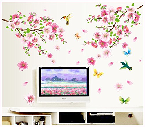 Indian Royals Large Elegant Flower Wall Stickers Graceful Peach Blossom bIndian Royalsds  Wall Stickers for Living Room, Flowe