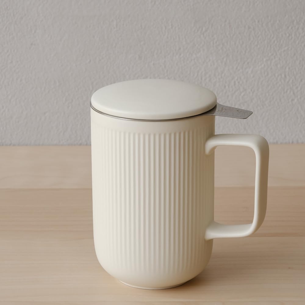 WENSHUO Tea Infuser Mug with Lid, Ceramic Cup for Loose Leaf, 20 oz, Crme