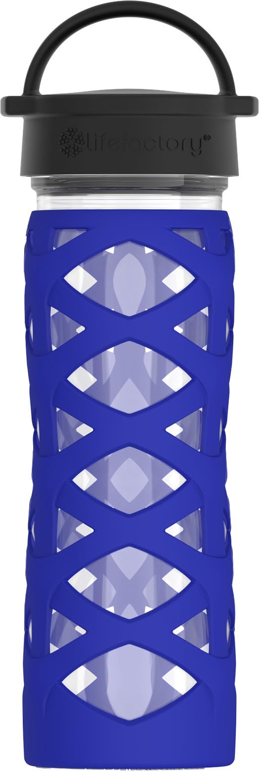 Lifefactory 16oz Glass Water Bottle with Classic Chug Cap, Sapphire