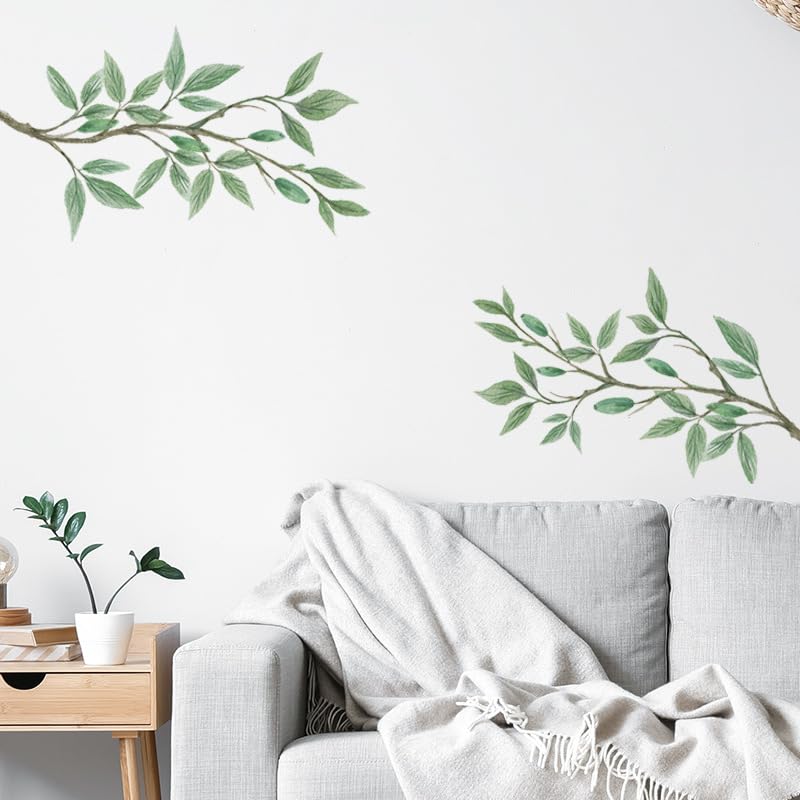 INDIAN ROYALS Green Leaves with Branches Design Wall Art Decoration PVC Vinyl Removable Wall Sticker (30 CM x 90 CM)