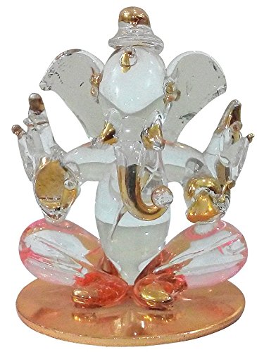 Saugat Traders Crystal Ganesha Idol For Car Dashboard- Double Side Face Ganesha Idol - Small Ganesha Murti - Gifting Purpose