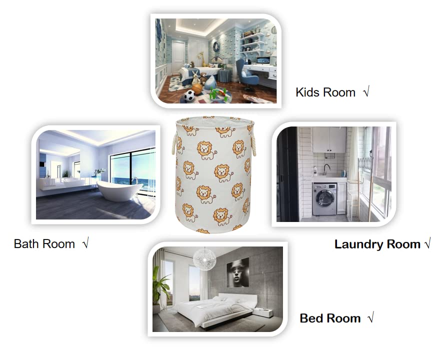 Vaivusto Round Laundry Basket, Waterproof Canvas Large Clothes Basket Laundry Hamper With Handles Kids Nursery Hamper For Kids R