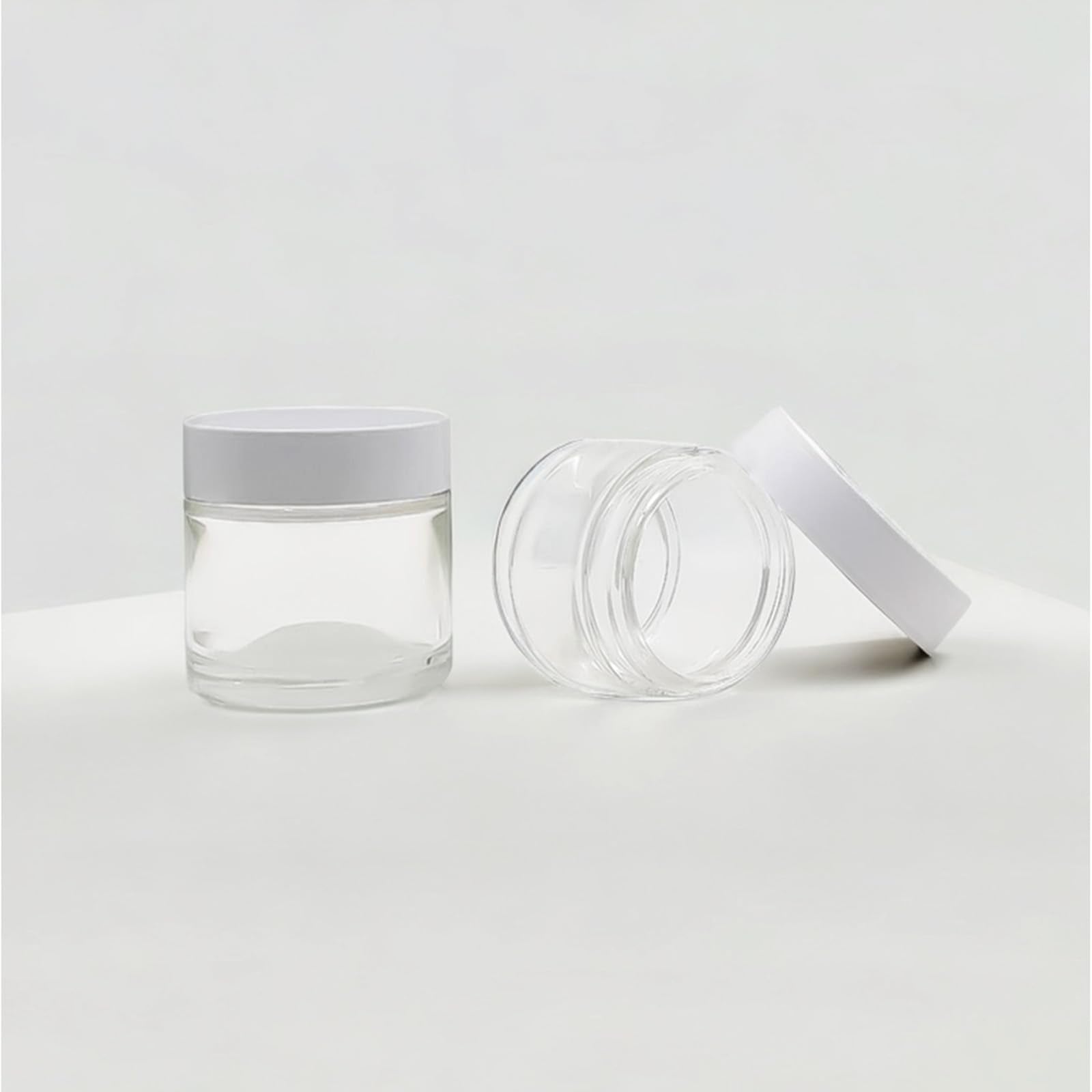 Begiket 4 Pack 2 Oz Glass Jars With Lids,60Ml Empty Round Clear Glass Jars With Inner Liners And White Lids,Cosmetic Containers