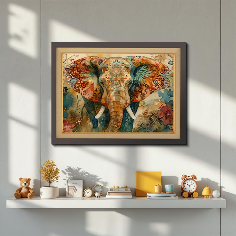 Chalk My Theme Traditional And Auspicious Elephant Wood Print Wall Art 23X18 Inches Home Decor, Living Room, Bedroom, Cafe, Room