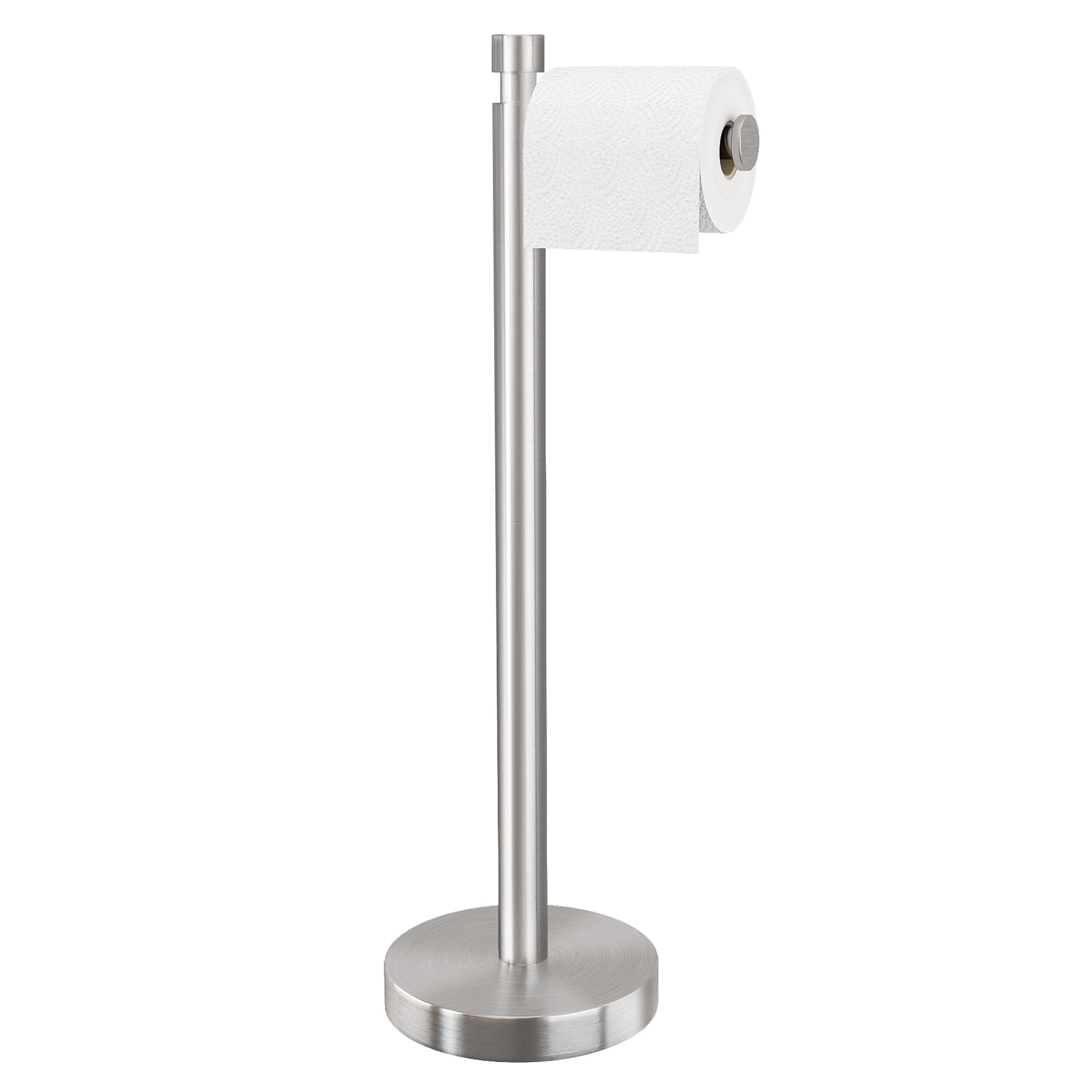 YUMORE Toilet Paper Holder Stand Freestanding, Weighted and Sturdy Brushed Nickel Stainless Steel Design with Non-Slip Cap, Rust