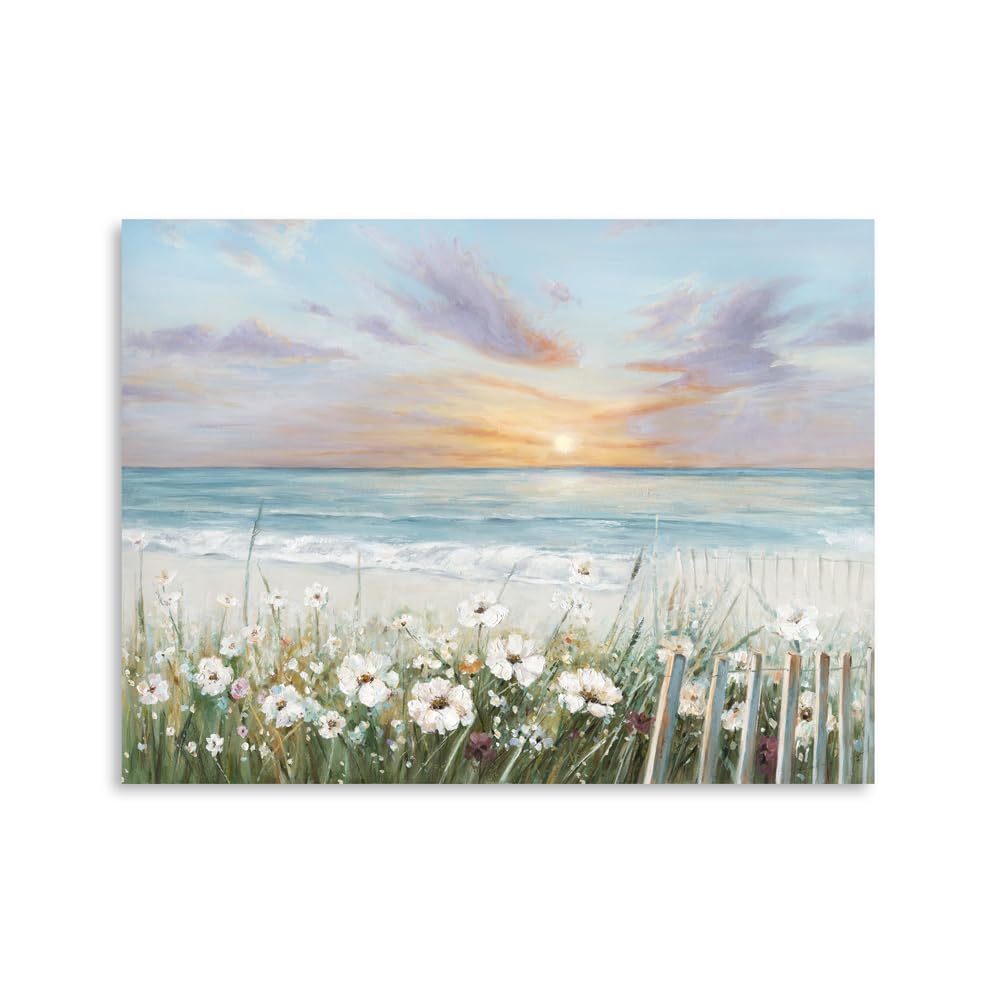 Ocean Sunset Canvas Prints Bathroom Wall Decor Ocean Theme Flower Canvas Wall Art Ocean Beach Sunrise With Blue Sky Beach Pictur