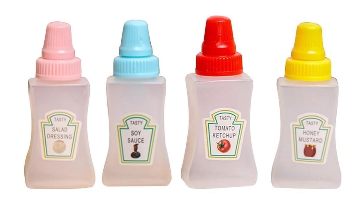 Mozff 4Pcs Colorful Containers Bottle Sauce Salad Bottle Empty Portable Reusable Multifunctional Honey Bottles Storage Mini Ketc
