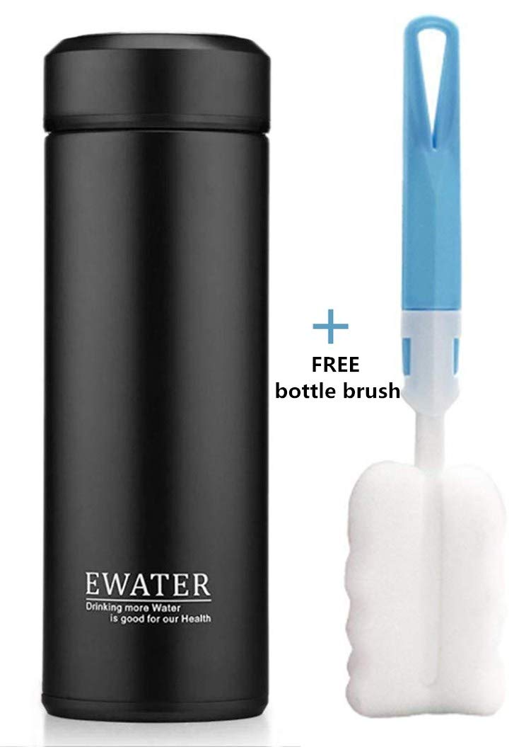 Glass Liner Vacuum Flask Stainless Steel Water Bottle Insulated Travel Coffee Mug,11Oz,9Oz Available(11Oz, Black)