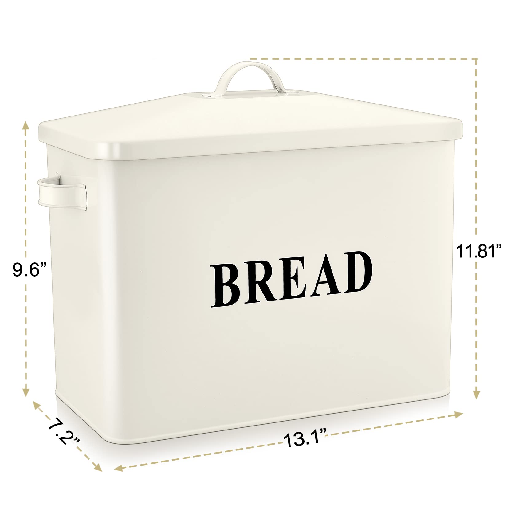 P&P Chef Extra Large Cream Bread Box With Lid, Metal Bread Storage Container For Farmhouse Kitchen Countertop, 13.1    X 11.81