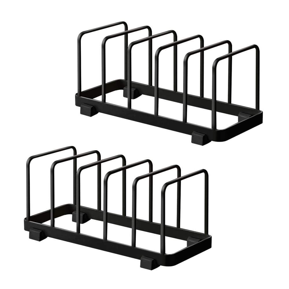 2 Pack Metal Dish Plate Rack Pot Lid Holder Kitchen Organizer (Black)