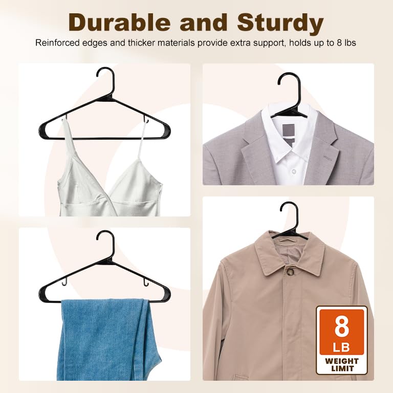 HOUSE DAY Durable Black Plastic Hangers Light-Weight with Hooks 60 Pack are Perfect Use in Any Closet For Space Saving And Everyday Use