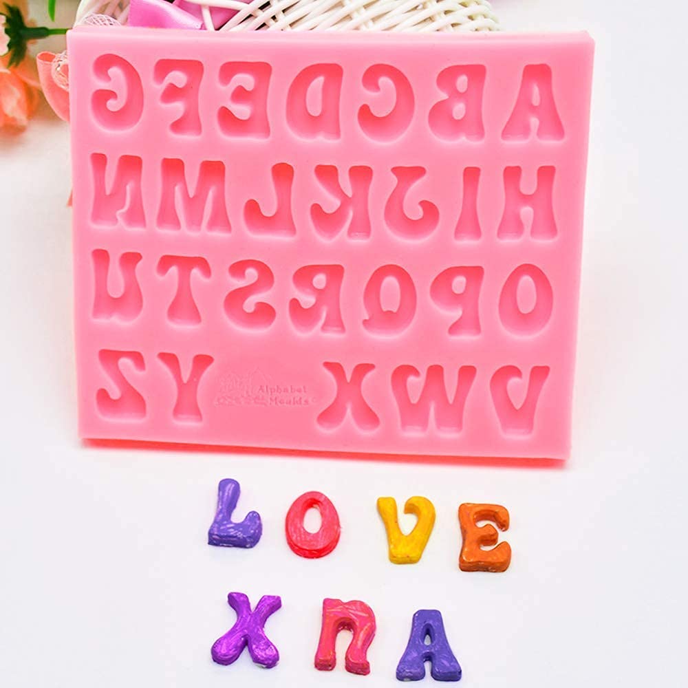 Fondant Mold Silicone Mini A-Z 26 English Letters Mold Cake Mold Baking Cake Decoration Cupcake Topper Tools Alphabet Pink Handm