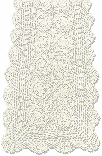Phantomon Lace Table Runner Rectangular Floral Table Cover Cloth Handmade Crochet Floral Placemats 100% Cotton (Floral Beige, 15