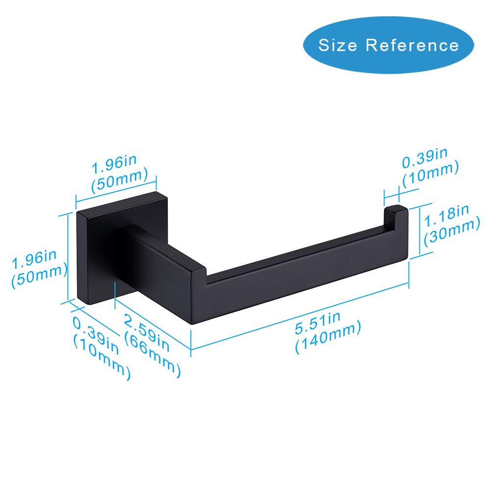 TASTOS Toilet Paper Holder Matte Black  Toilet Tissue Roll Holders Dispenser and Hangers Wall Mounted for Bathroom & Kitchen  Stainless Steel Modern Square Style