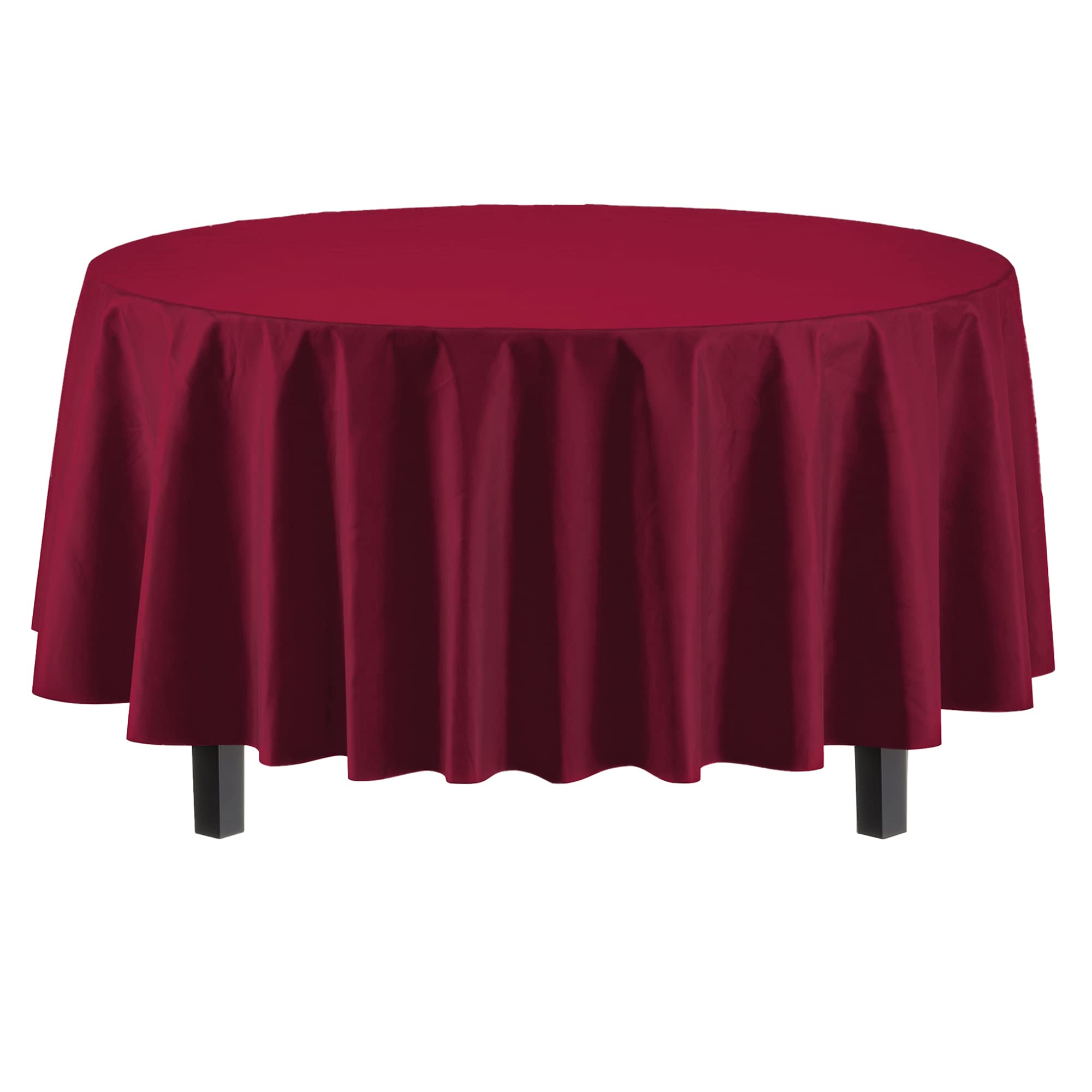 Exquisite 6-Pack Premium Plastic Tablecloth 84In. Round Plastic Table Cover - Burgundy