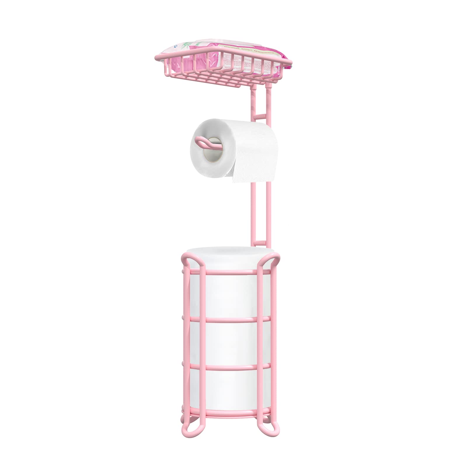 Pink Toilet Paper Holder Stand Tissue Holder For Bathroom Floor Standing Toilet Roll Dispenser Storage 4 Reserve Mega Rolls, Pho