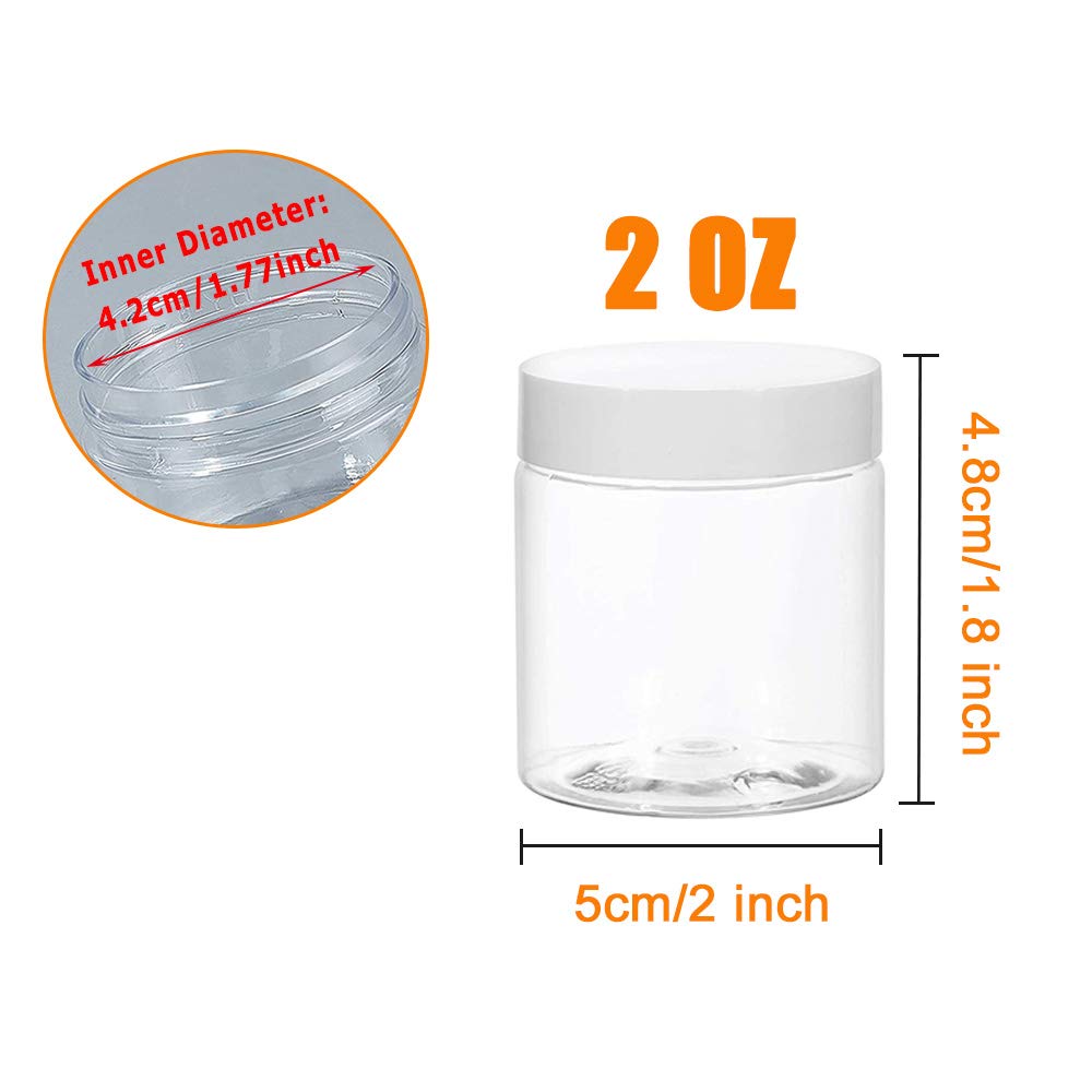 20 Pcs 2oz Plastic Cosmetic Container Round Clear Pot Jars with White Lids Empty Cosmetic Jar for Travel Storage Lotion Cream Jewelry Powder Eye Shadow Painting DIY Crafts