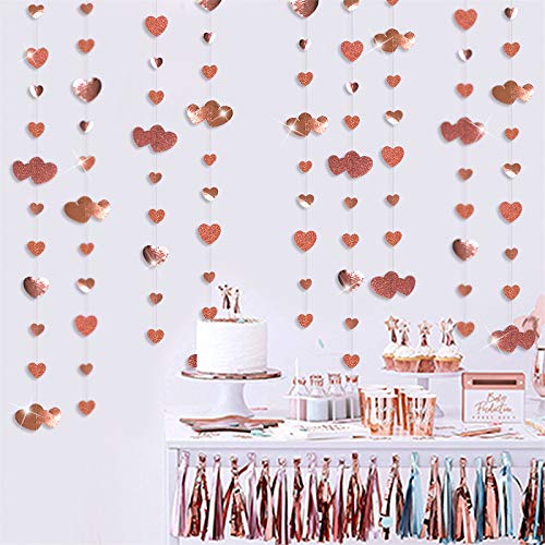Valentines Day Party Decorations Rose Gold Heart Garland Hanging Paper Love Heart Streamer Banner For Anniversary Mothers Day Ba