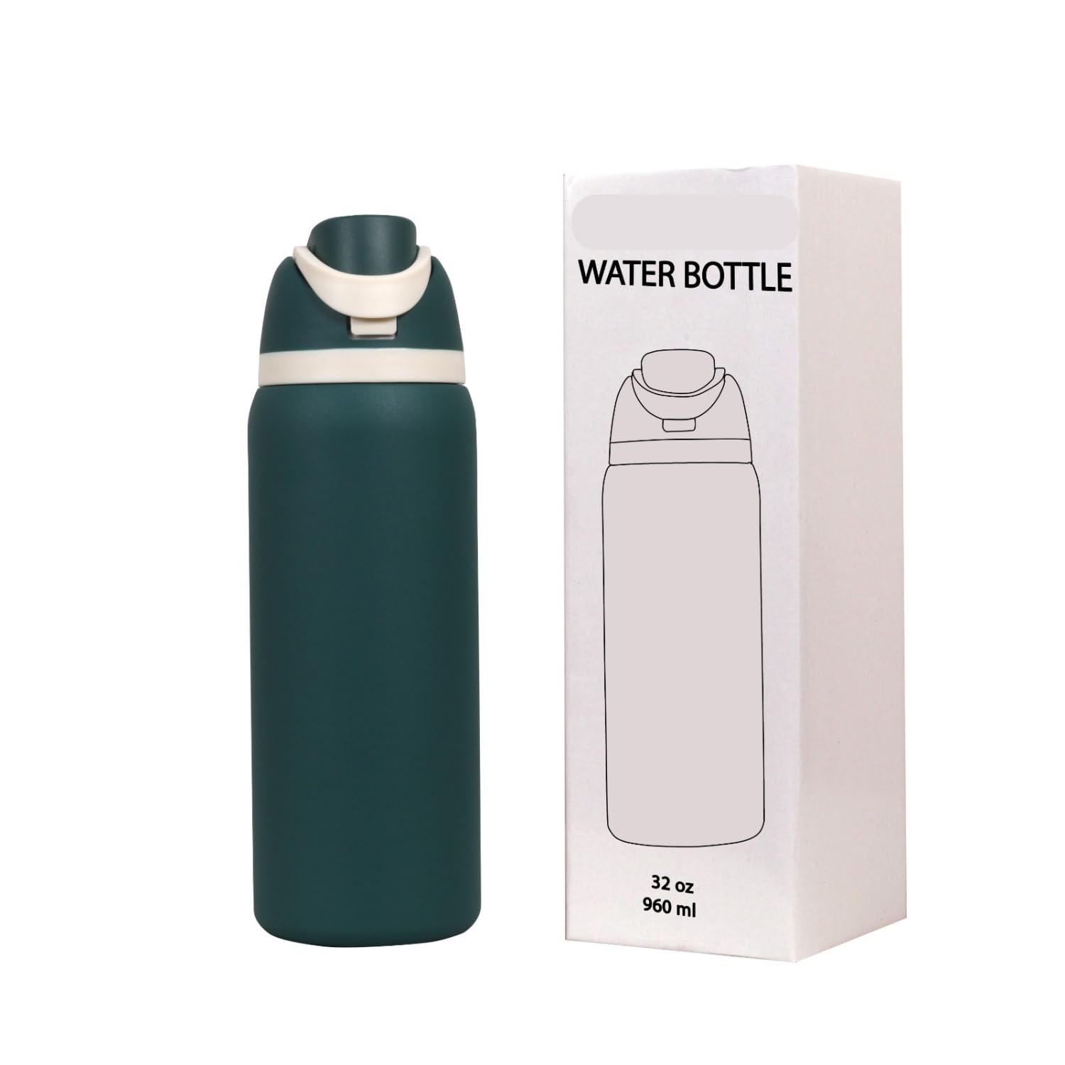 Stainless Steel Water Bottle 32 Oz With Flip Lid And Carry Loop (Dark Green, 960 Ml)