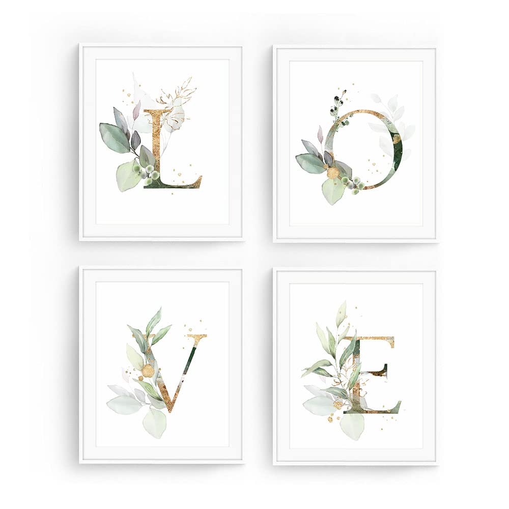 Love Botanical Simple Life Green Leaf Painting Bathroom Wall Decor Art Print Set Of 4(8   X10   ), Boho Leaf Eucalyptus Wall D