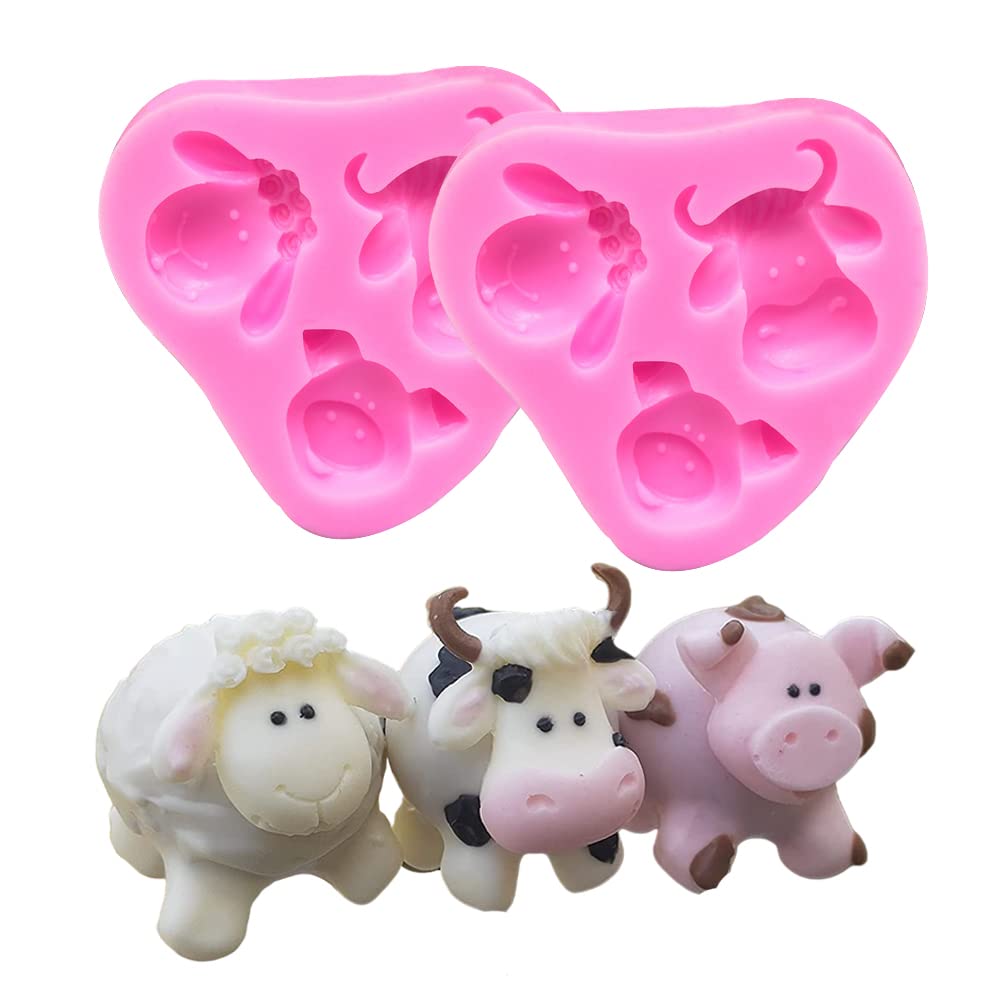 Cestony Cute Lovely Farm Animals Head Cow Sheep Pig Present Silicone Molds For Diy Cake Fondant Biscuit Cookies Soap Sugar Puddi