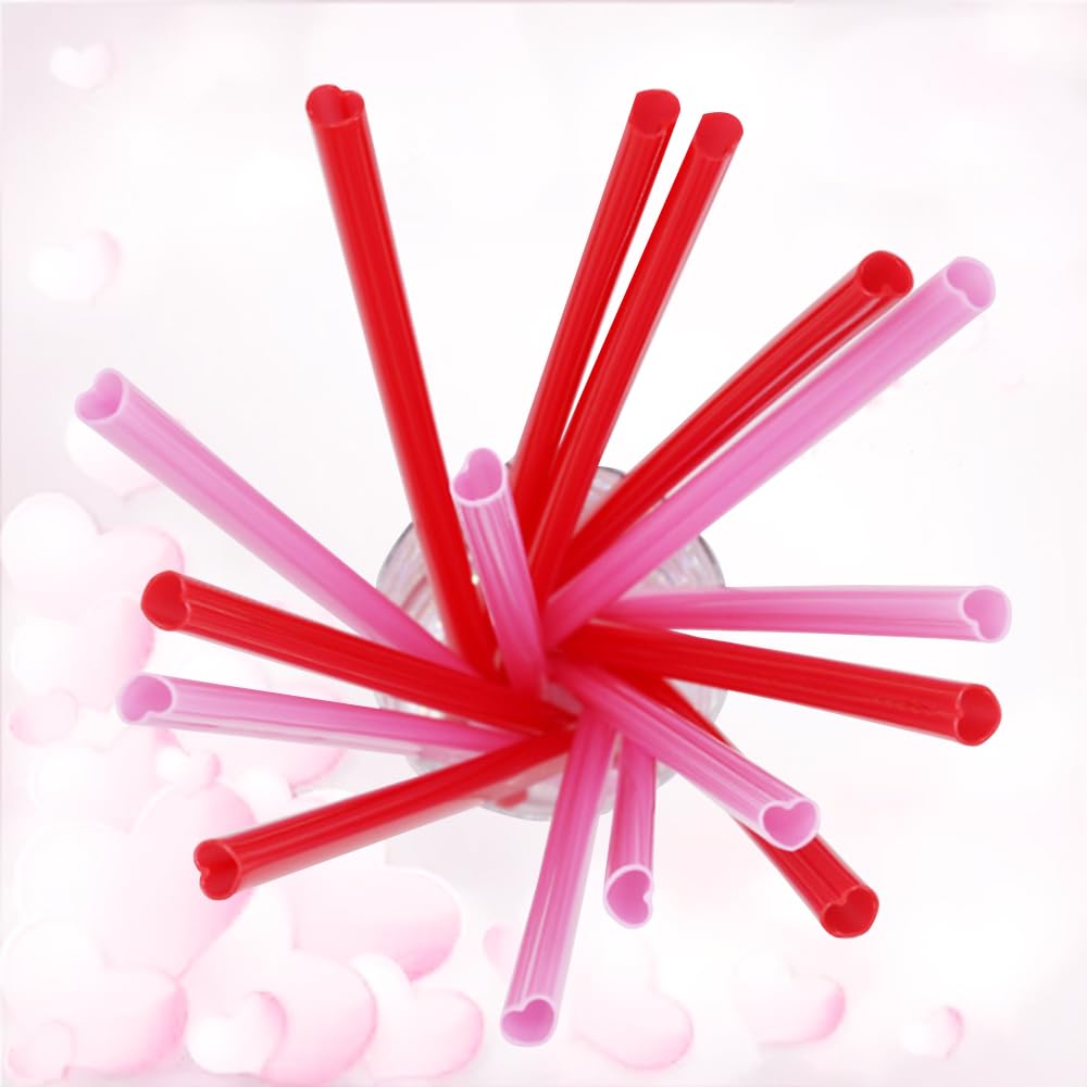 Amsthow Heart Shaped Straws Pink Cute Straws Silly Drinking Individually Wrapped Straws For Valentine'S Day Wedding Birthday Par